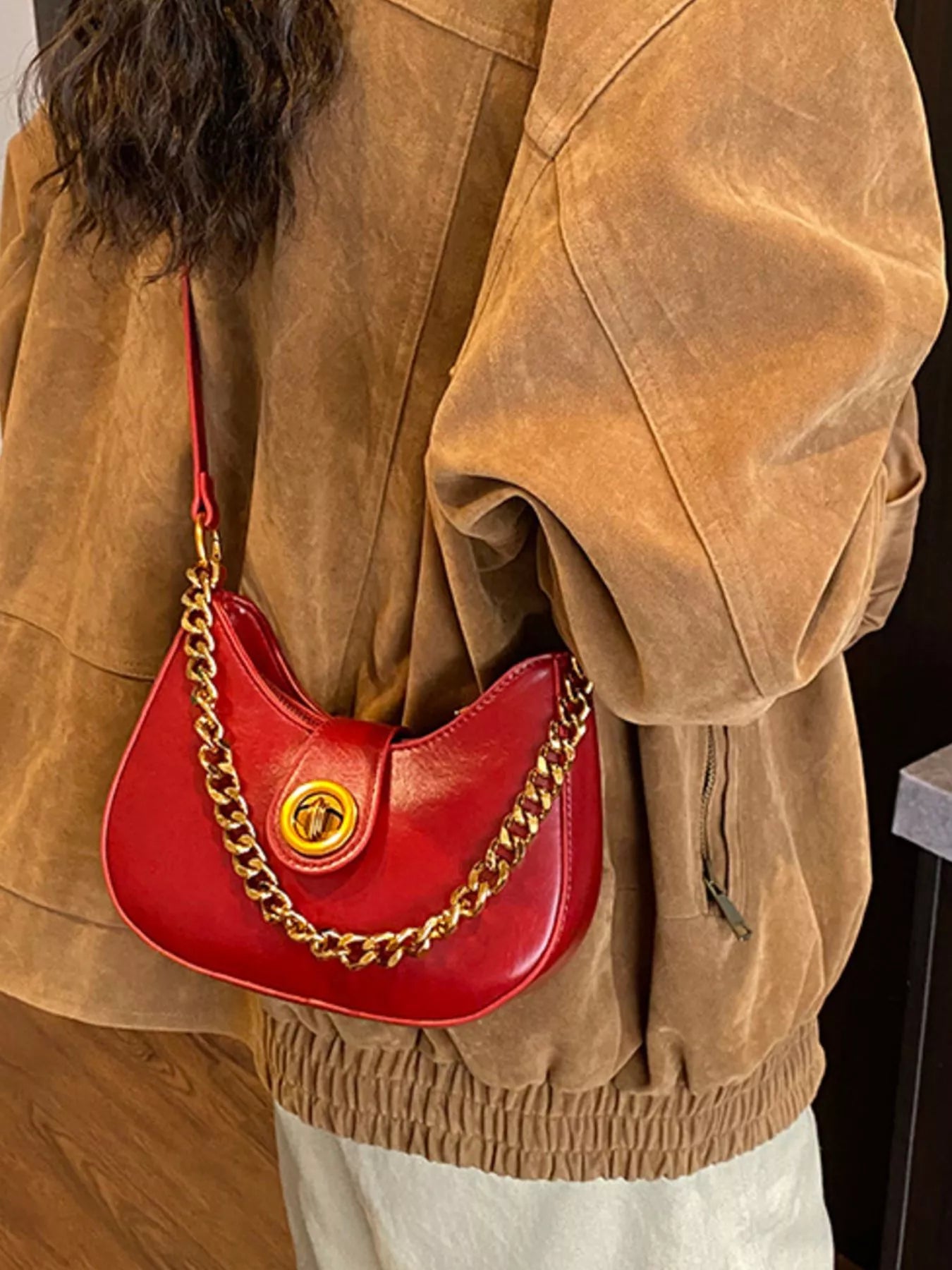 Chain Accent Shoulder Bag for Women