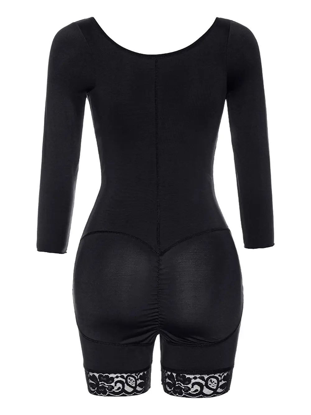 Plus Size Zip Up Lace Detail Long Sleeve Shapewear in Black for Women
