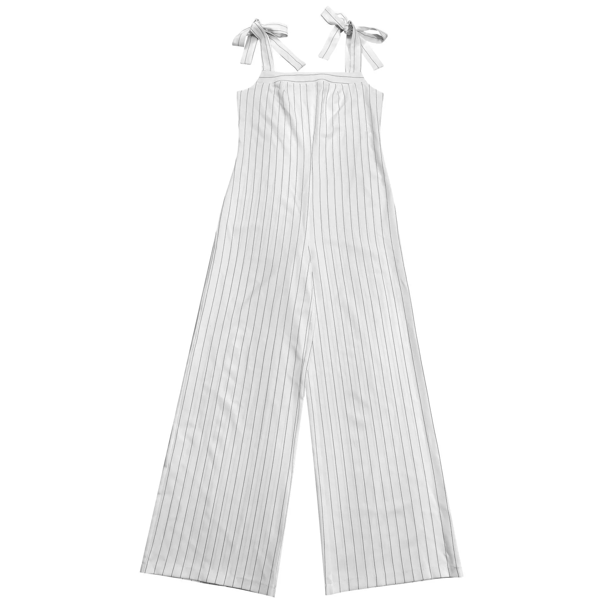 Striped Tie-Shoulder Wide Leg Jumpsuit in White for Women