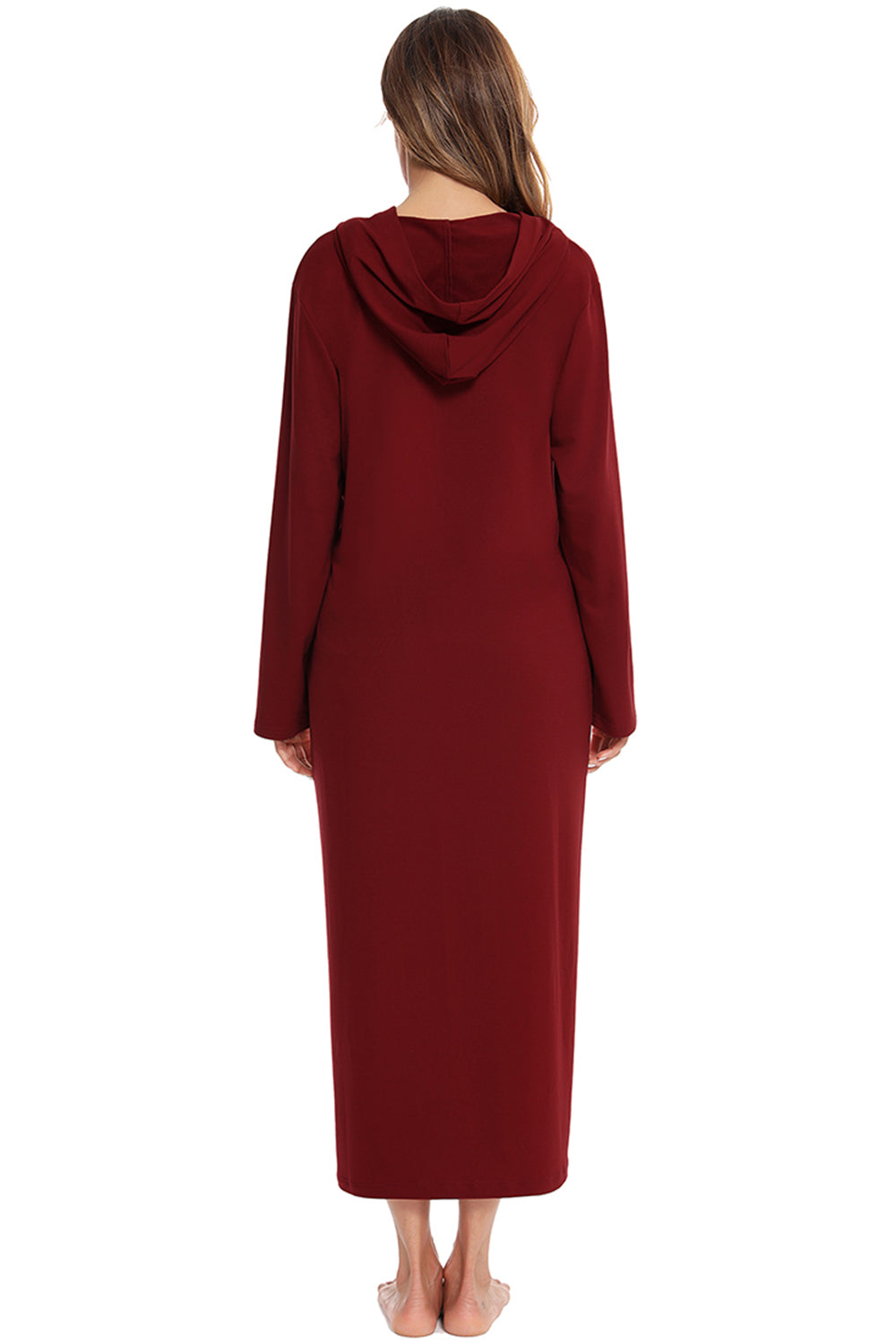 Zip Front Hooded Night Dress with Pockets in Light Gray in Navy for Women