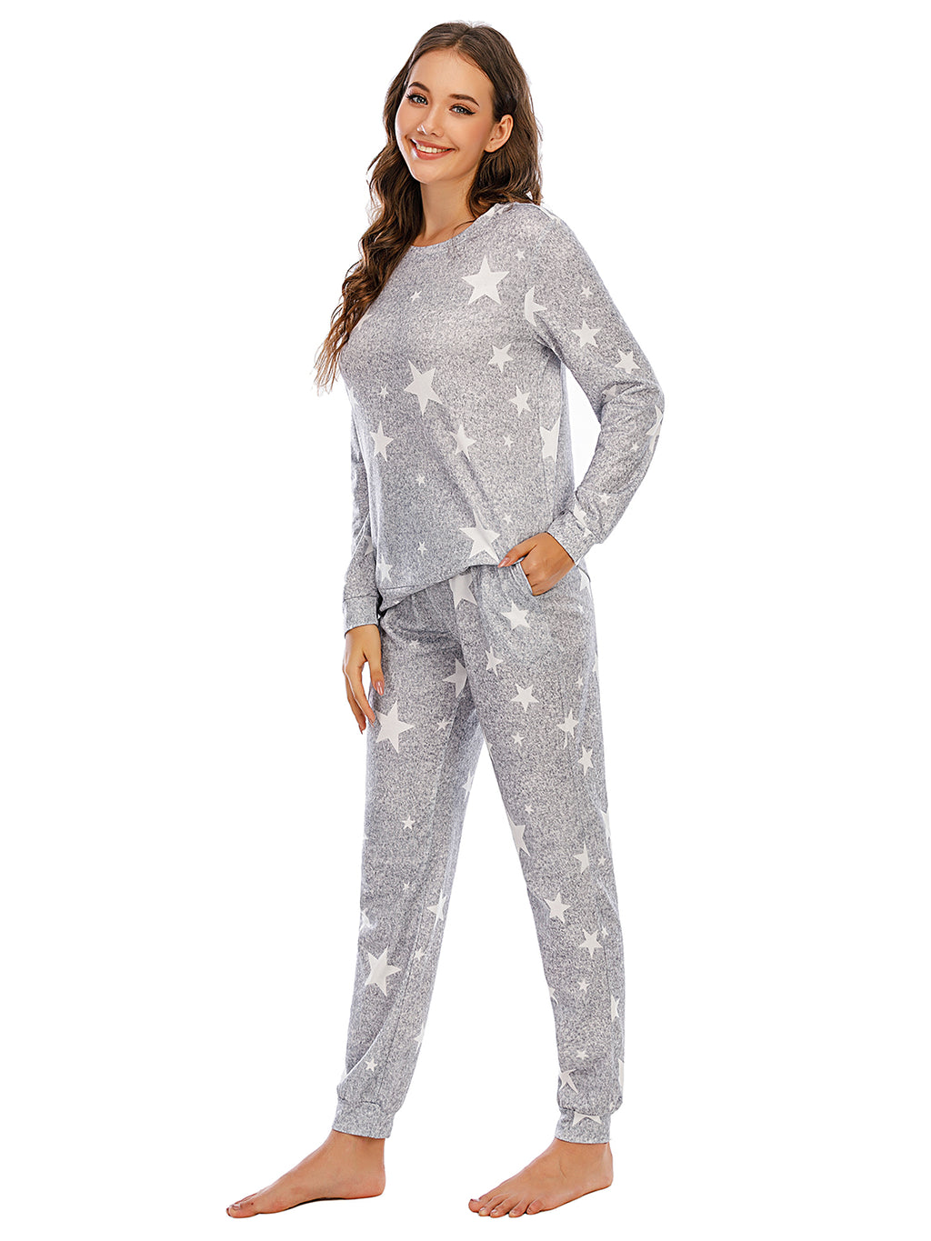 Star Top and Pants Lounge Set in Heather Gray for Women