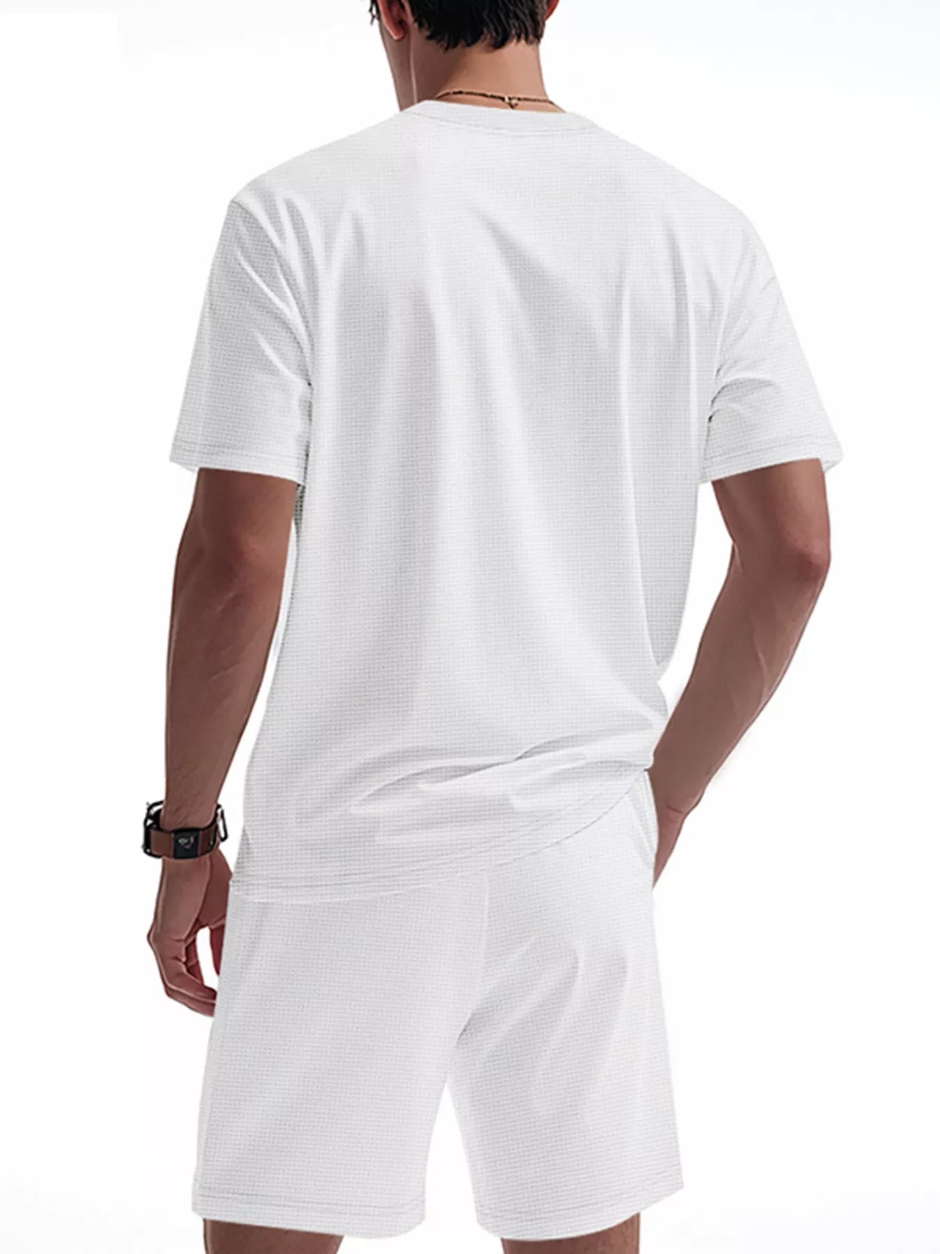 Casual Striped Short Sleeve T-Shirt and Shorts Set Plus Size in Light Gray for Men