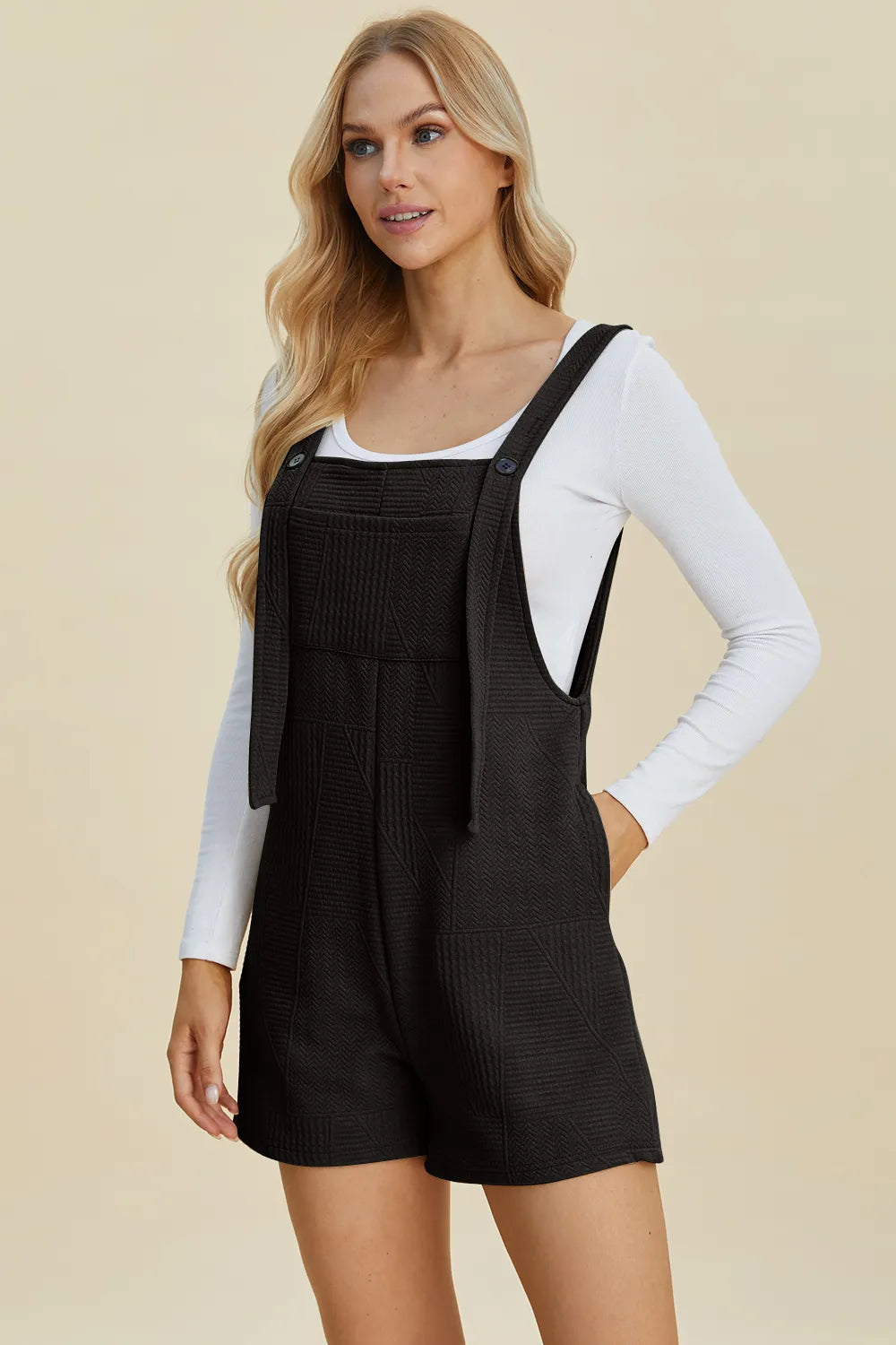 Plus Size Texture Sleeveless Romper in Khaki in Brown for Women