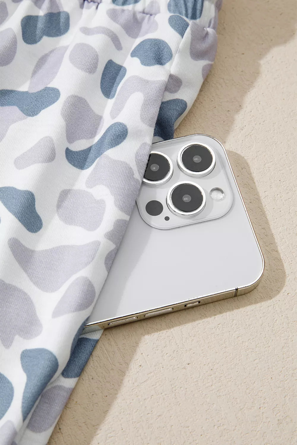 Camouflage Print Lapel Shirt Drawstring Two-Piece Shorts Pajama Set for Women