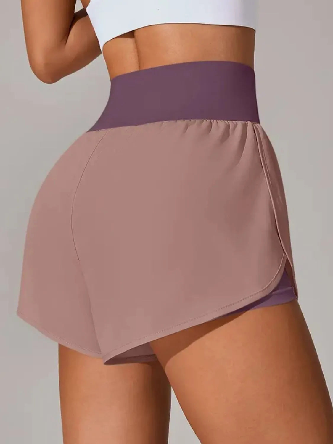 Pocketed High Waist Active Shorts in Light Blue for Women
