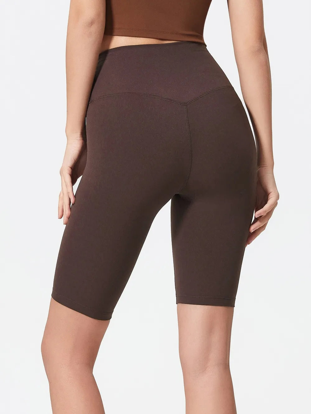 High Rise Wide Waistband Active Shorts in Dark Brown for Women