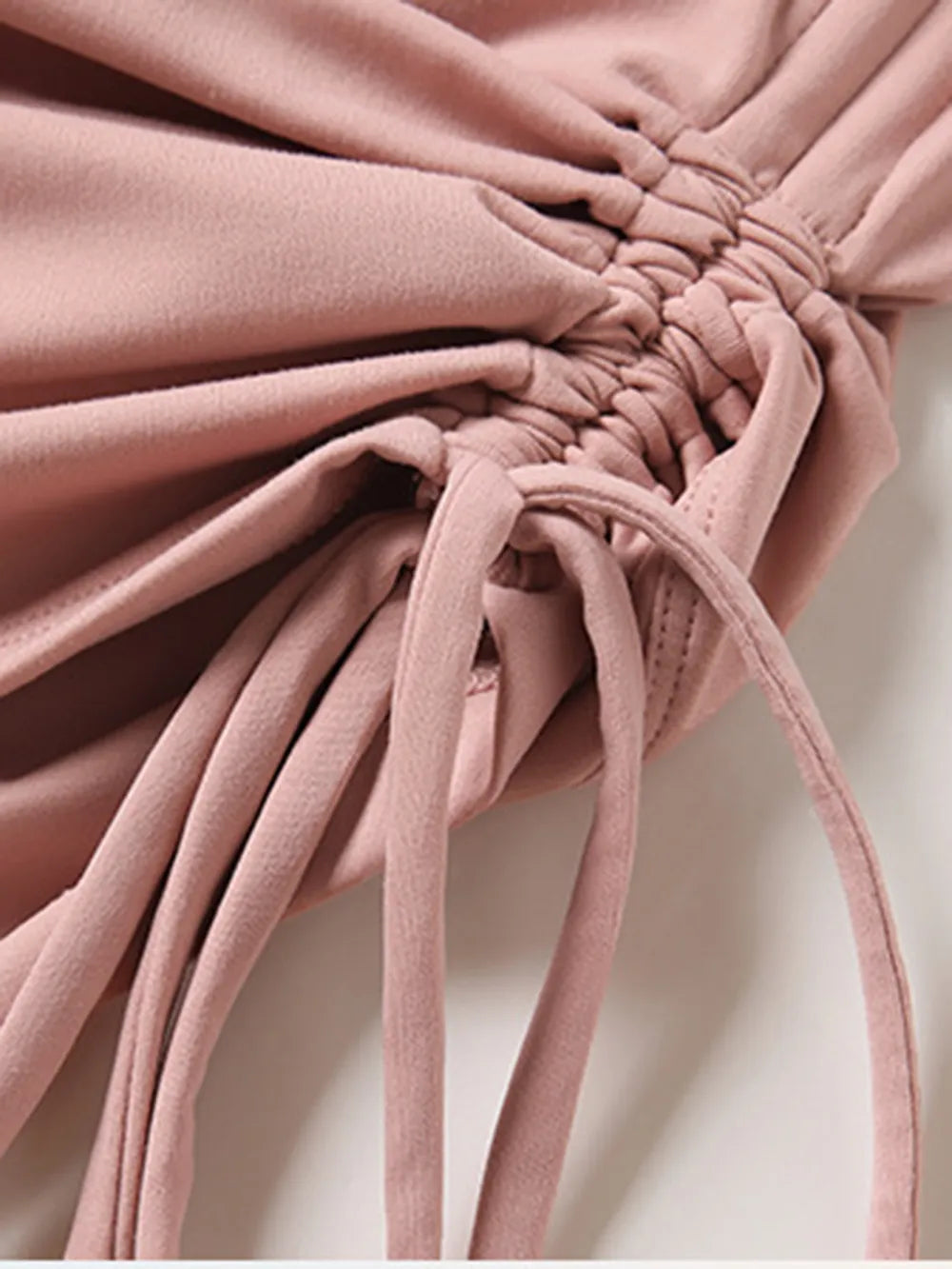 Drawstring Round Neck Short Sleeve Active T-Shirt in Dusty Pink for Women