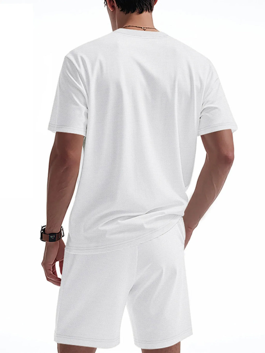 Round Neck Short Sleeve Top and Shorts Set Plus Size in Black in Khaki for Men