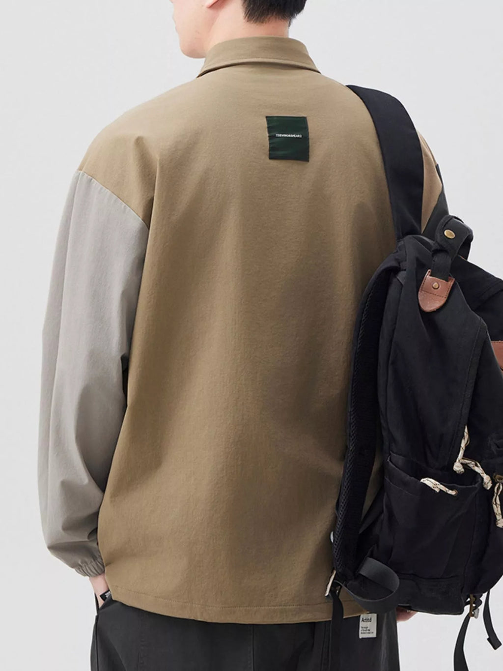 Plus Size Color Block Button Detail Polo in Coffee Color for Men