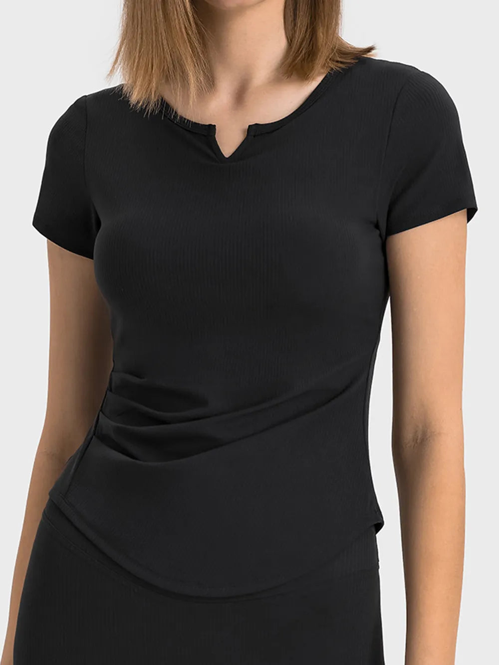 Notched Short Sleeve Active T-Shirt in Brown for Women