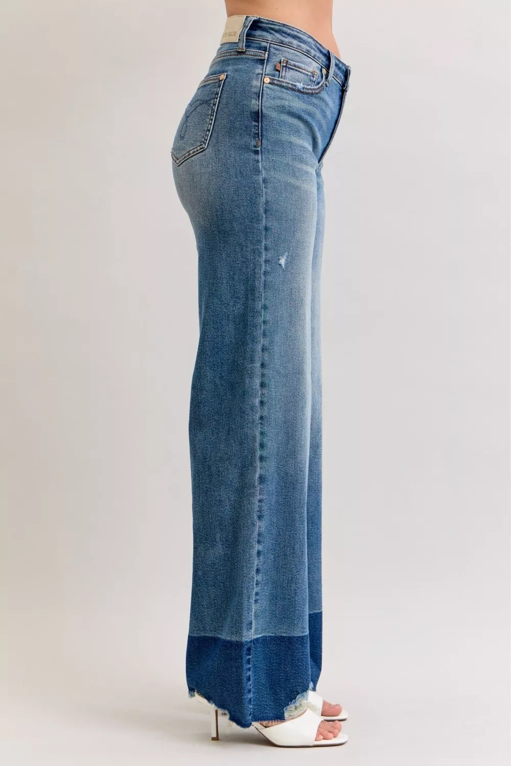 Raw Hem High Waist Column Straight Jeans in Dark for Women