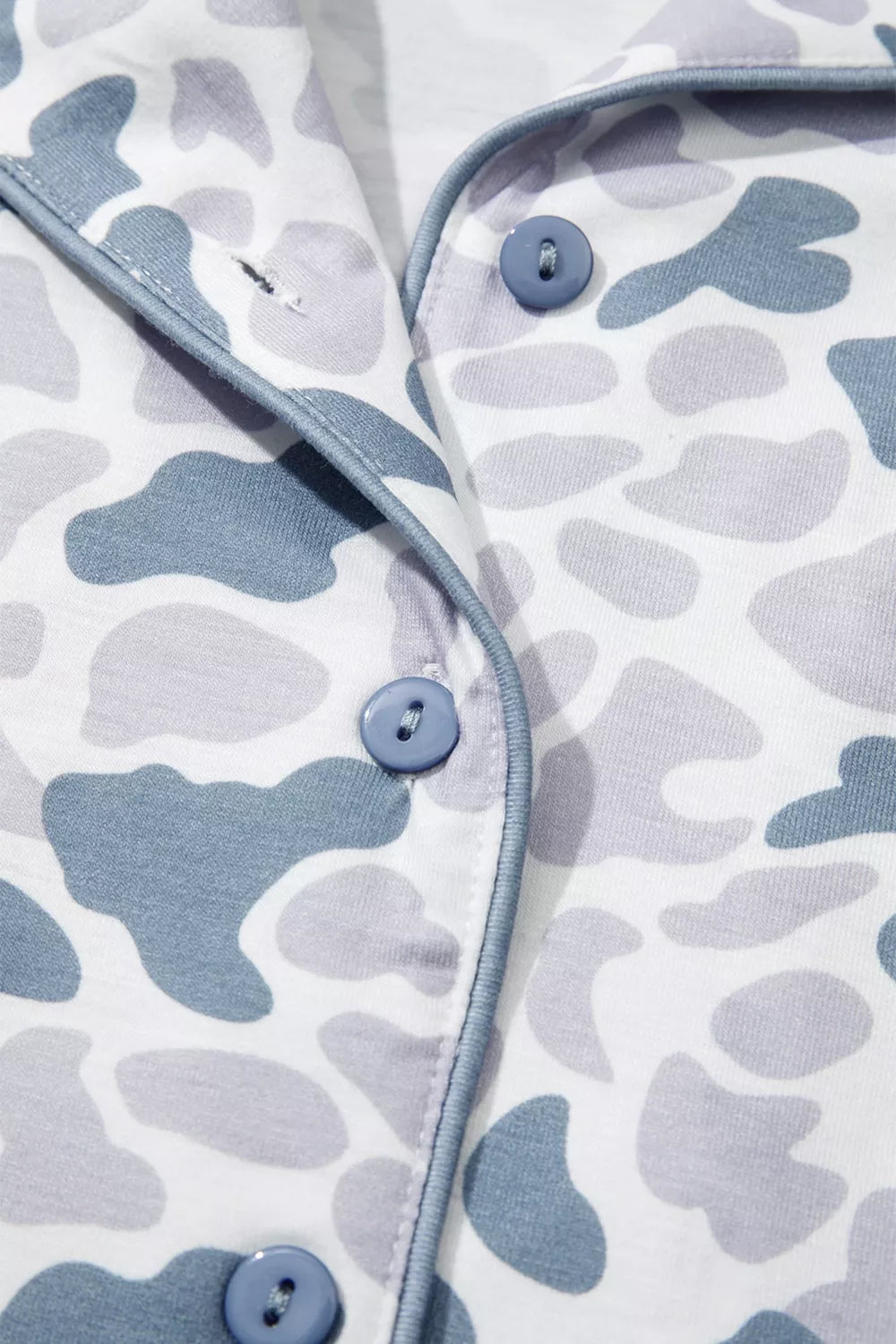 Camouflage Print Lapel Shirt Drawstring Two-Piece Shorts Pajama Set for Women