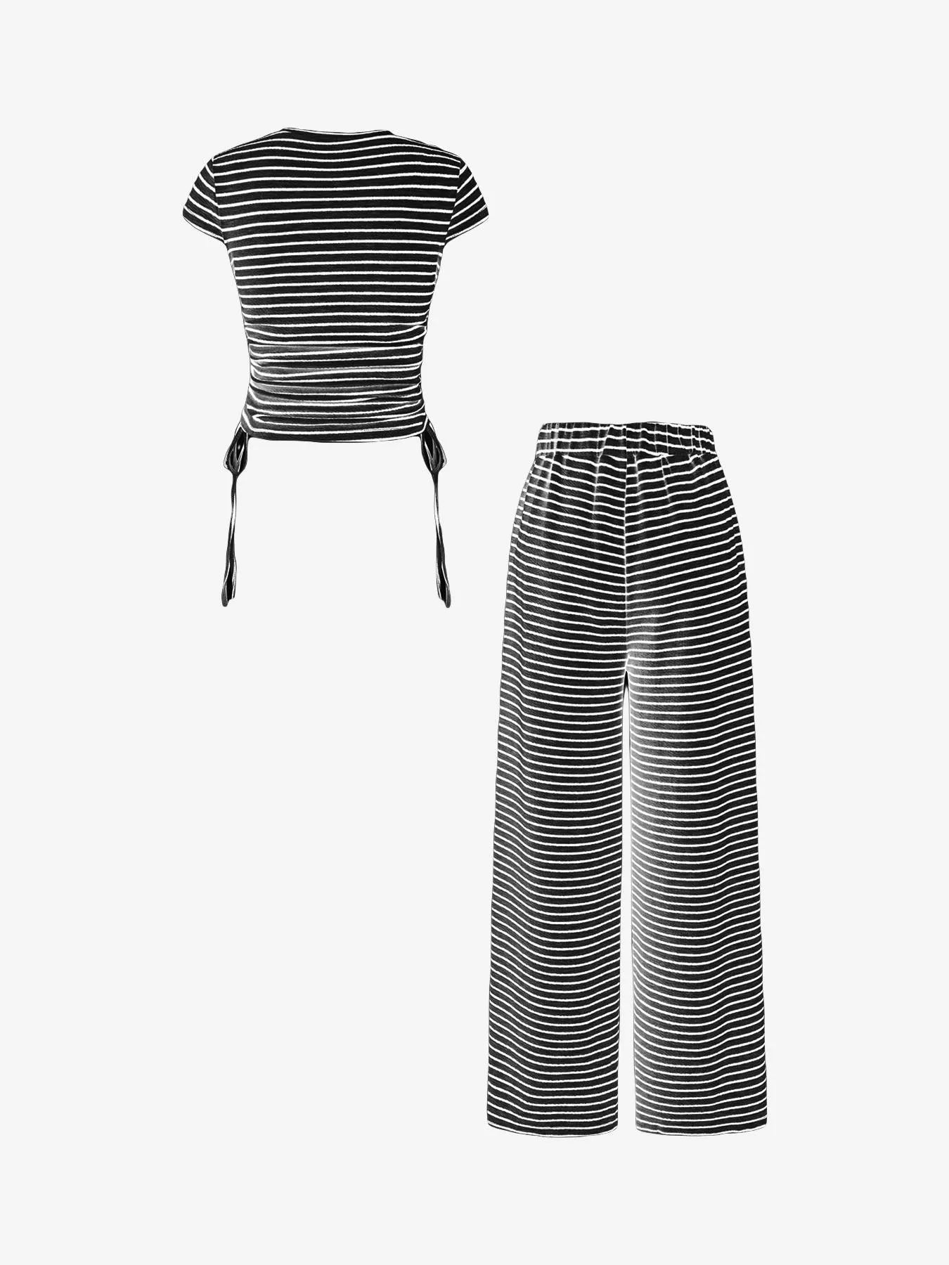 Striped Crop Top and Wide Leg Pants Set in Black for Women