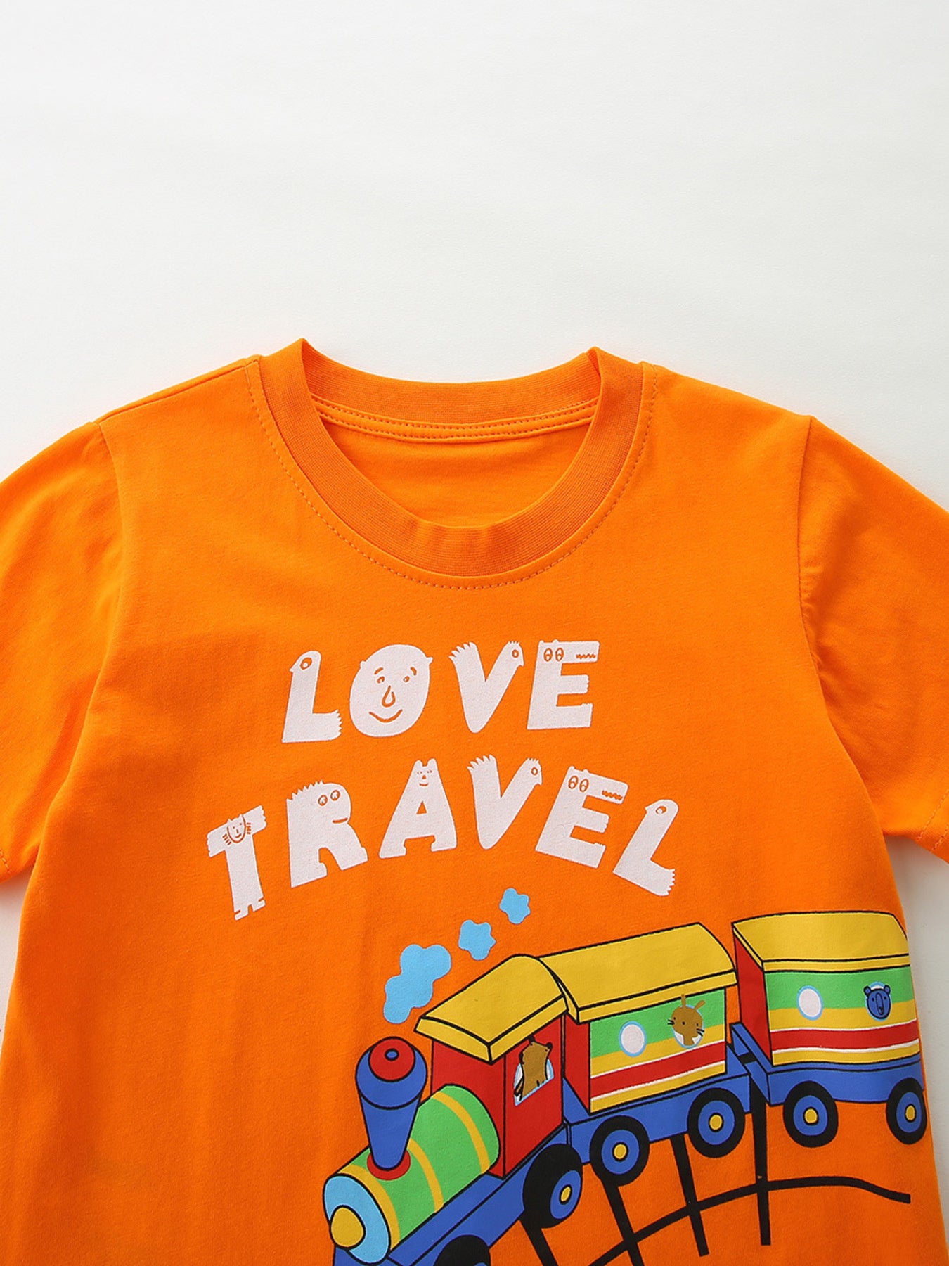 Love Travel Train Print Casual Set in Orange for Boys