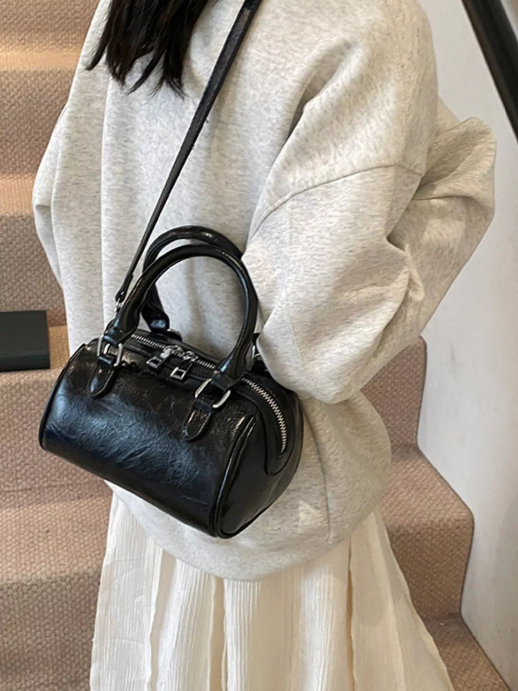 Cylinder Leather Shoulder Bag for Women