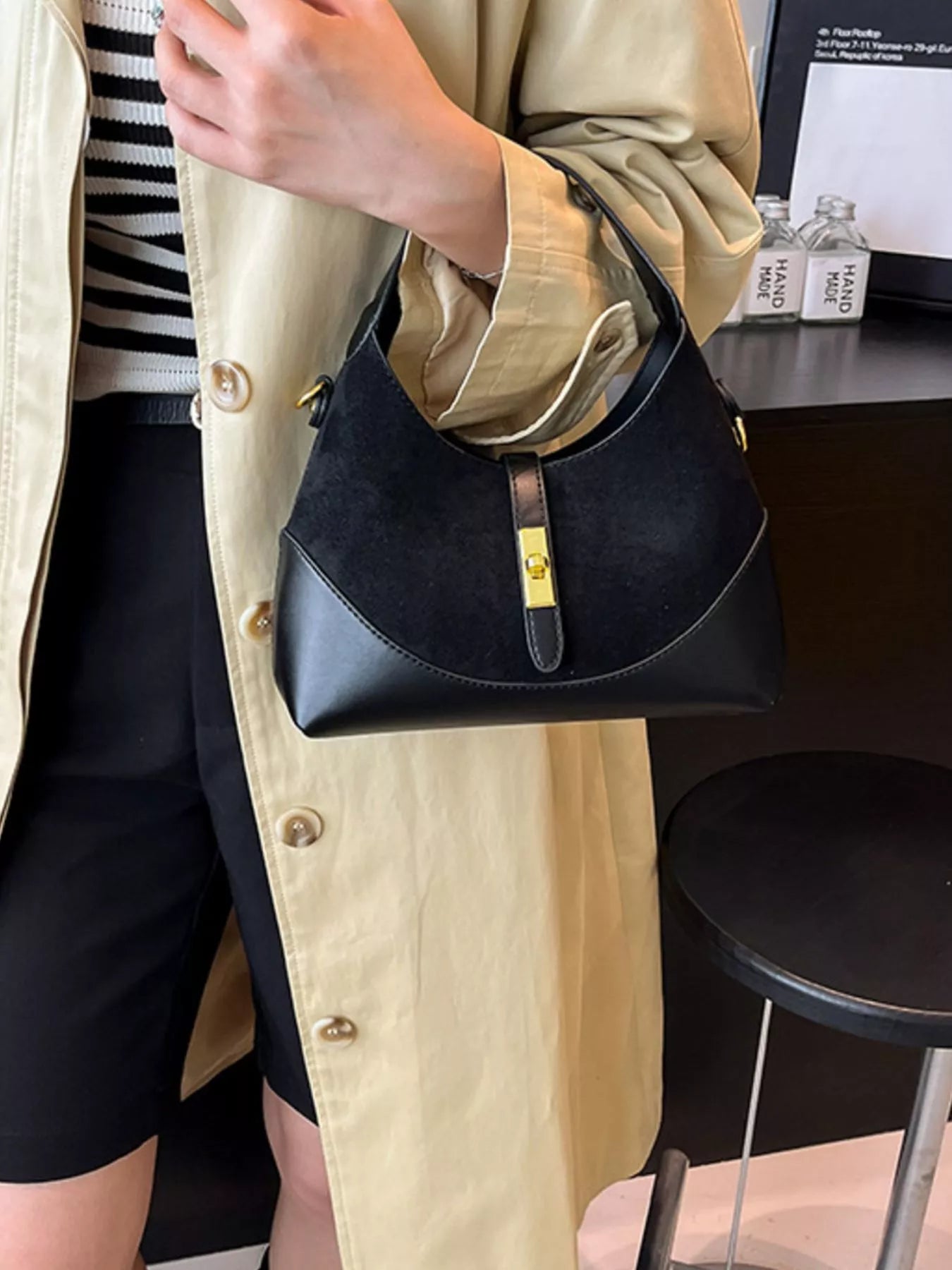 Buckle Leather Shoulder Bag for Women