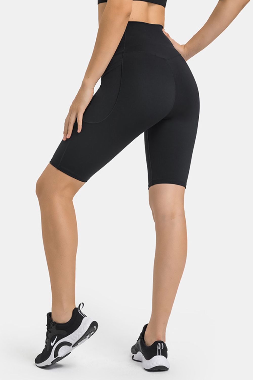 High Waist Biker Shorts with Pockets in Sage for Women