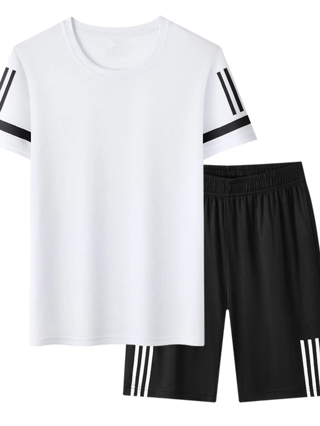 Plus Size Round Neck Short Sleeve Top and Shorts Set in Navy Blue for Men