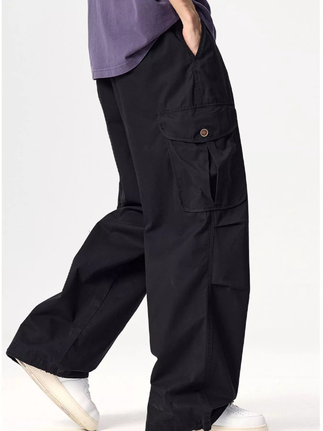 Plus Size Drawstring Wide Leg Cargo Pants in Deep Khaki for Men