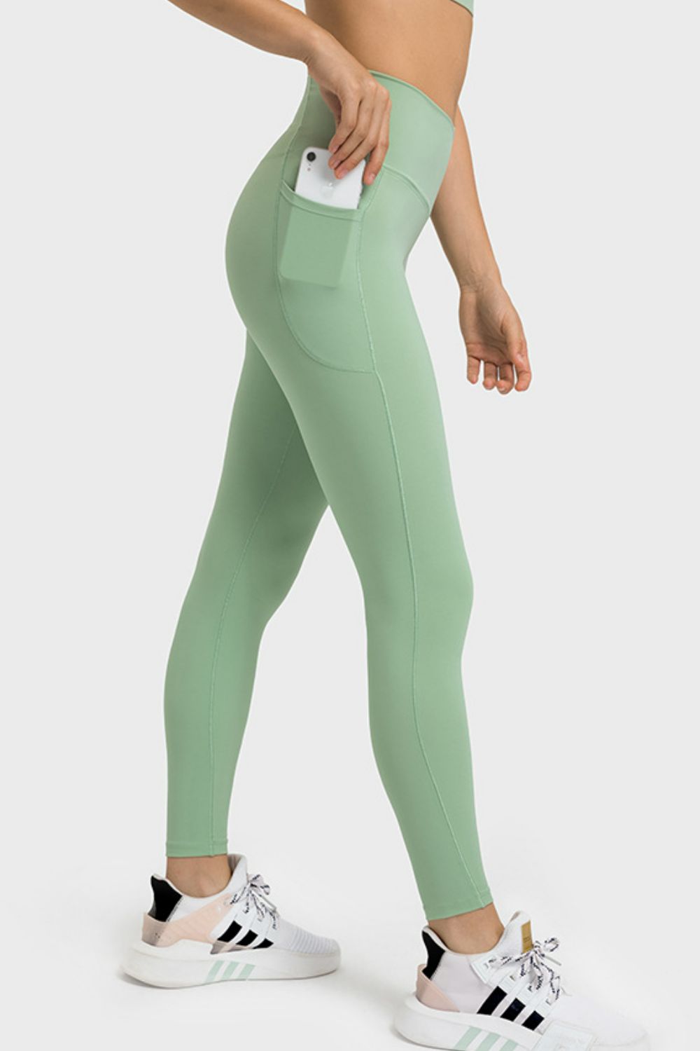 V-Waist Yoga Leggings with Pockets in Gum Leaf for Women