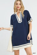 Linen Rayon Mini Dress in Navy for Women