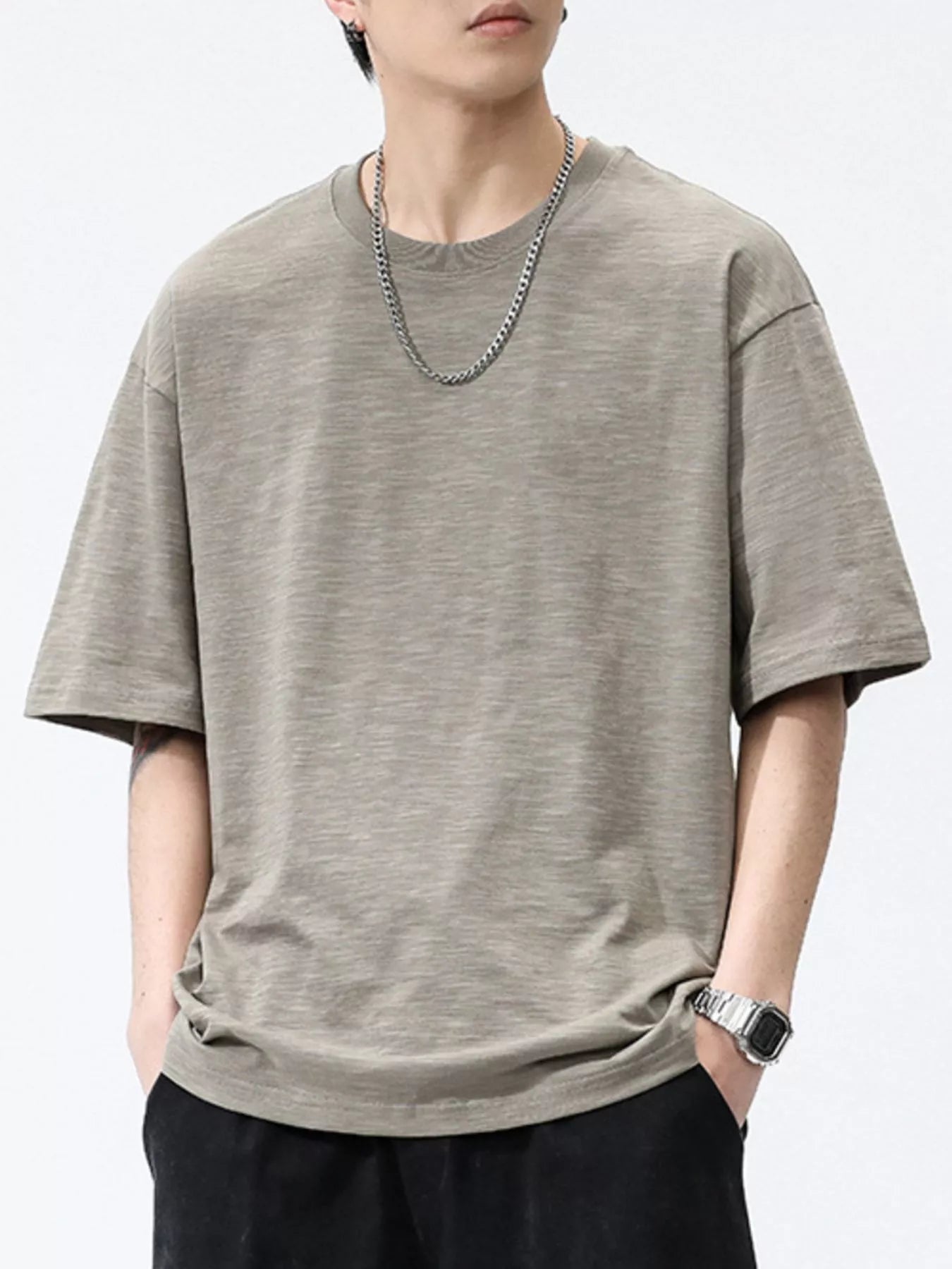 Plus Size Round Neck Half Sleeve T-Shirt in White for Men