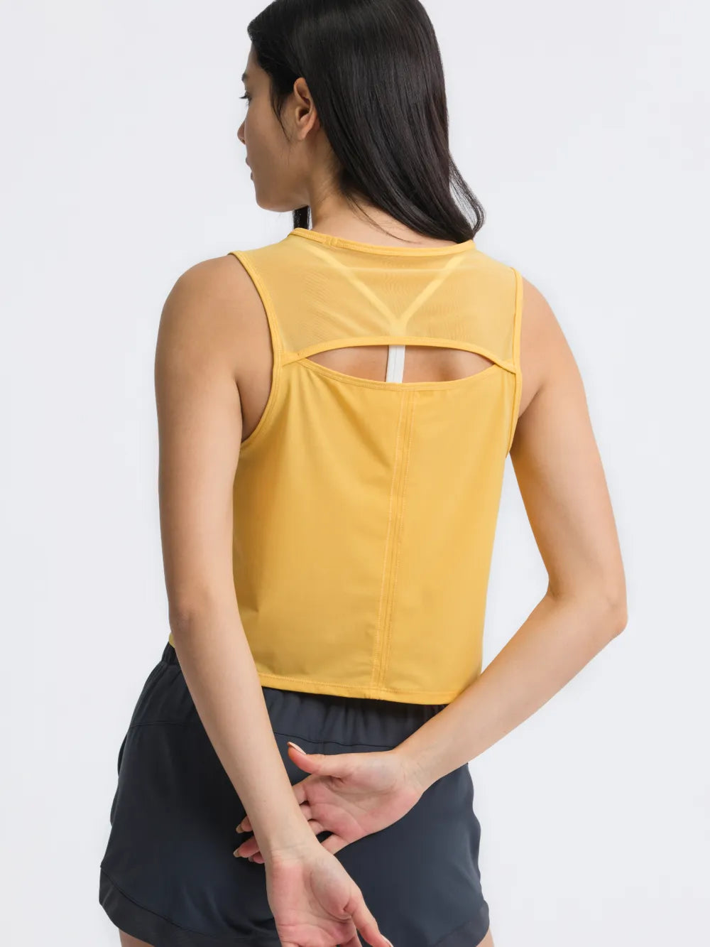 Round Neck Cropped Active Tank in Air Force Blue for Women