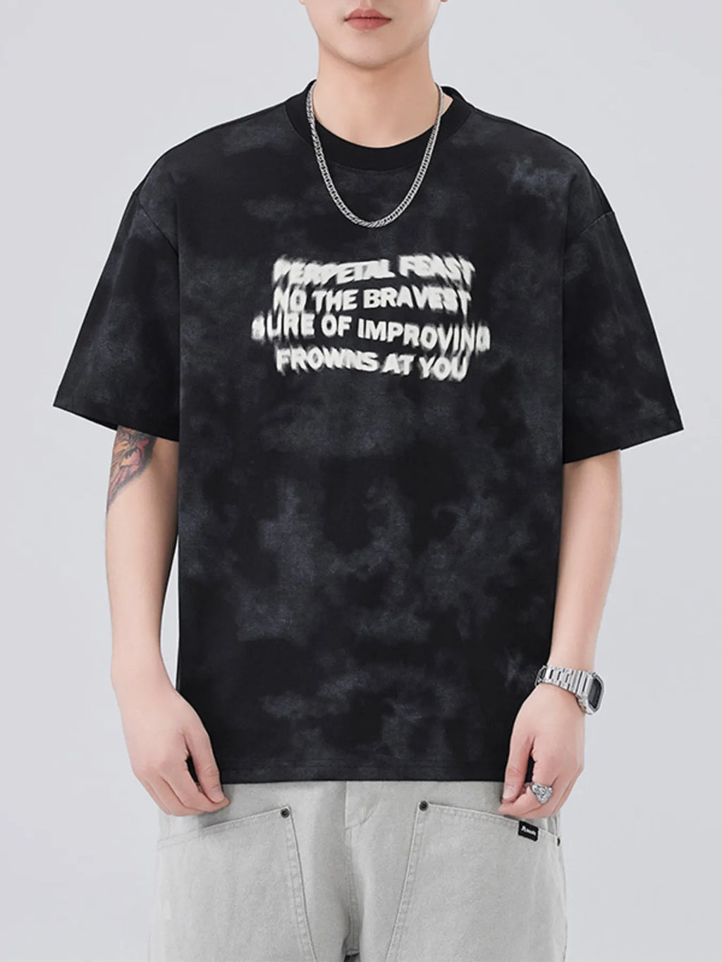 Plus Size Letter Round Neck Short Sleeve T-Shirt in Mi Xing for Men