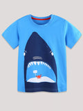 Shark Graphic Short Sleeve T-Shirt in Sky Blue for Boys