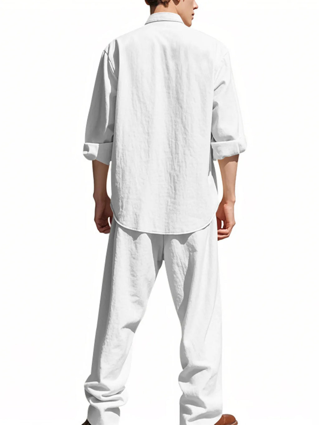 Button Up Shirt and Pants Set Plus Size in White for Men