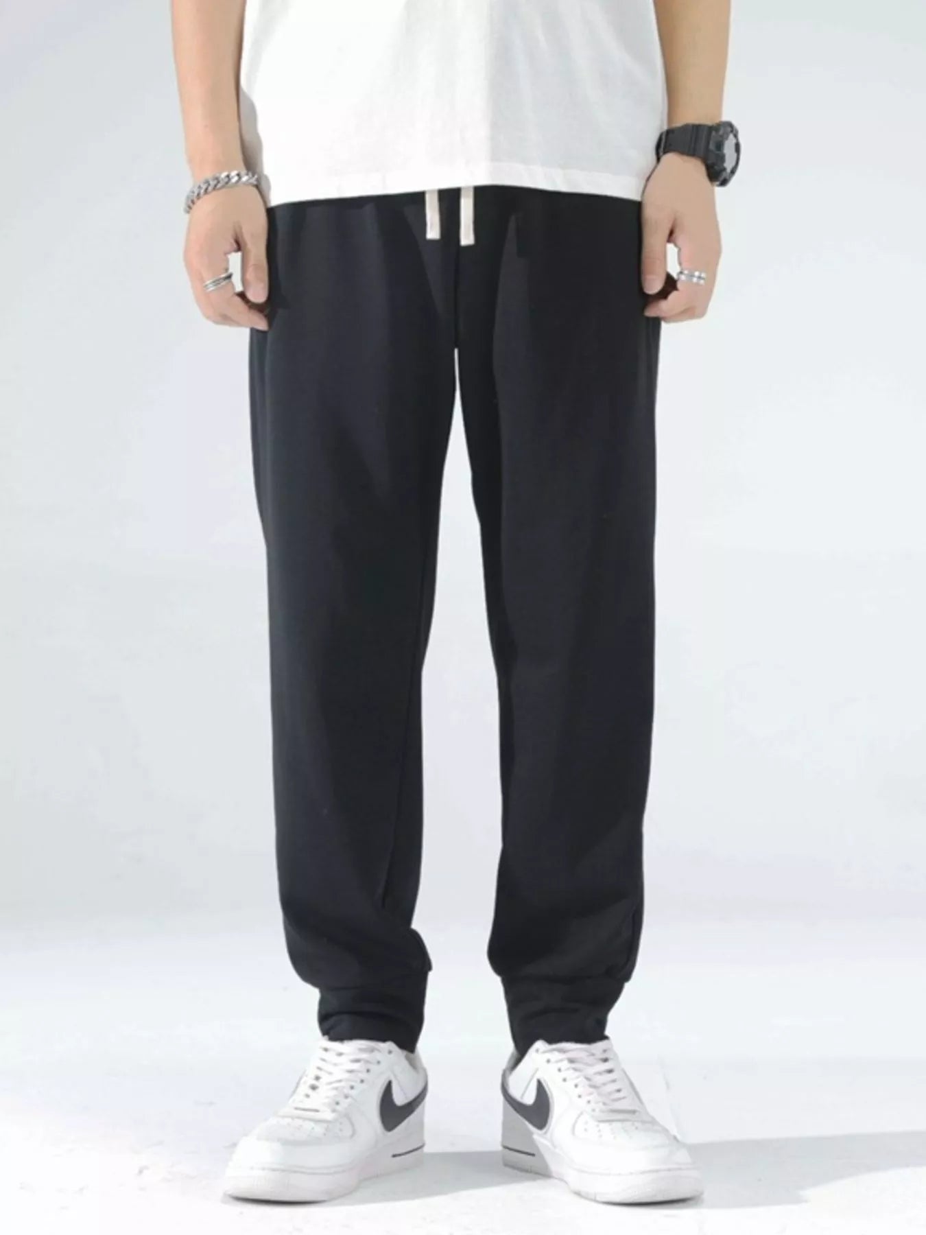 Casual Drawstring Joggers in Dark Gray for Men