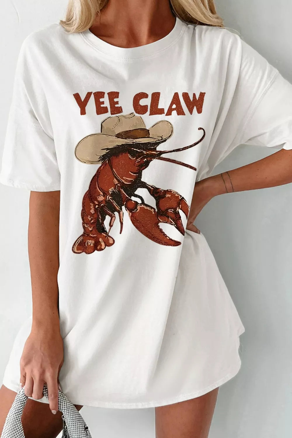 Yee Claw Graphic Round Neck Oversized T-Shirt in White for Women