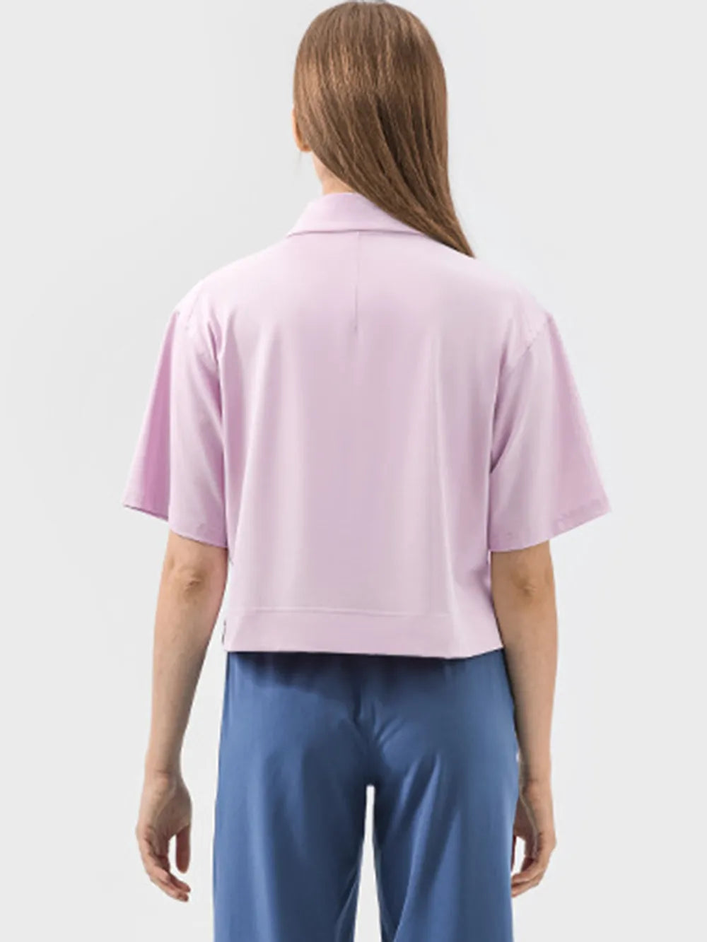 Half Button Short Sleeve Active T-Shirt in Beige for Women