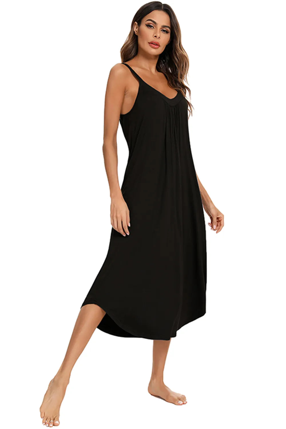 V-Neck Midi Lounge Dress in Dark Blue for Women