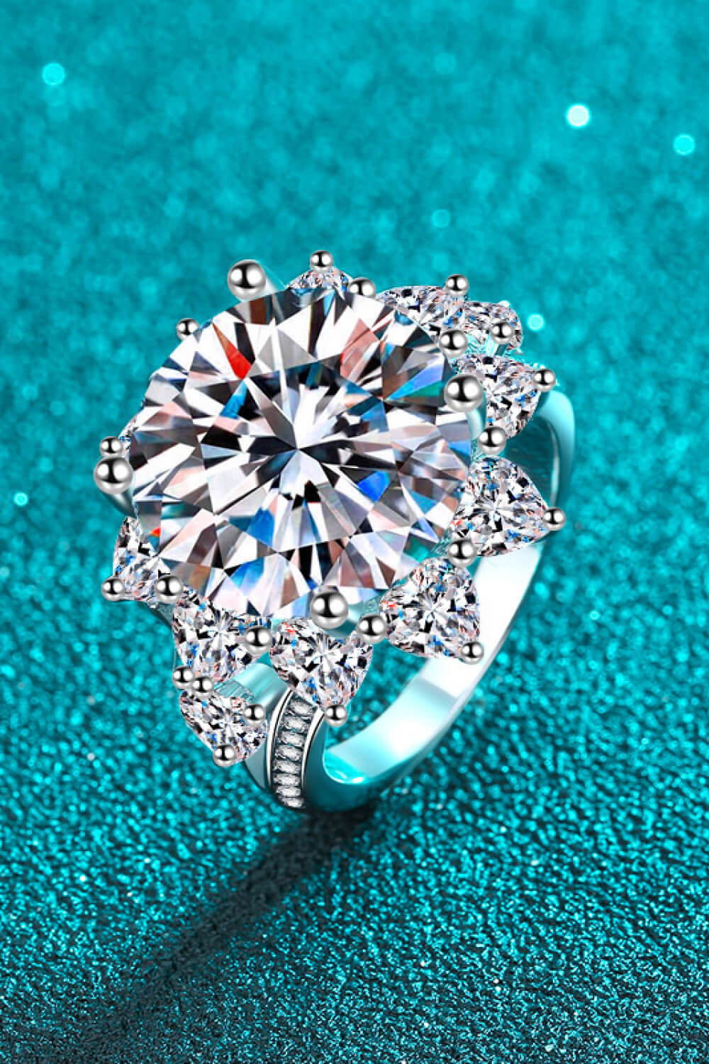10 Carat Moissanite Flower-Shaped Ring in Silver for Women