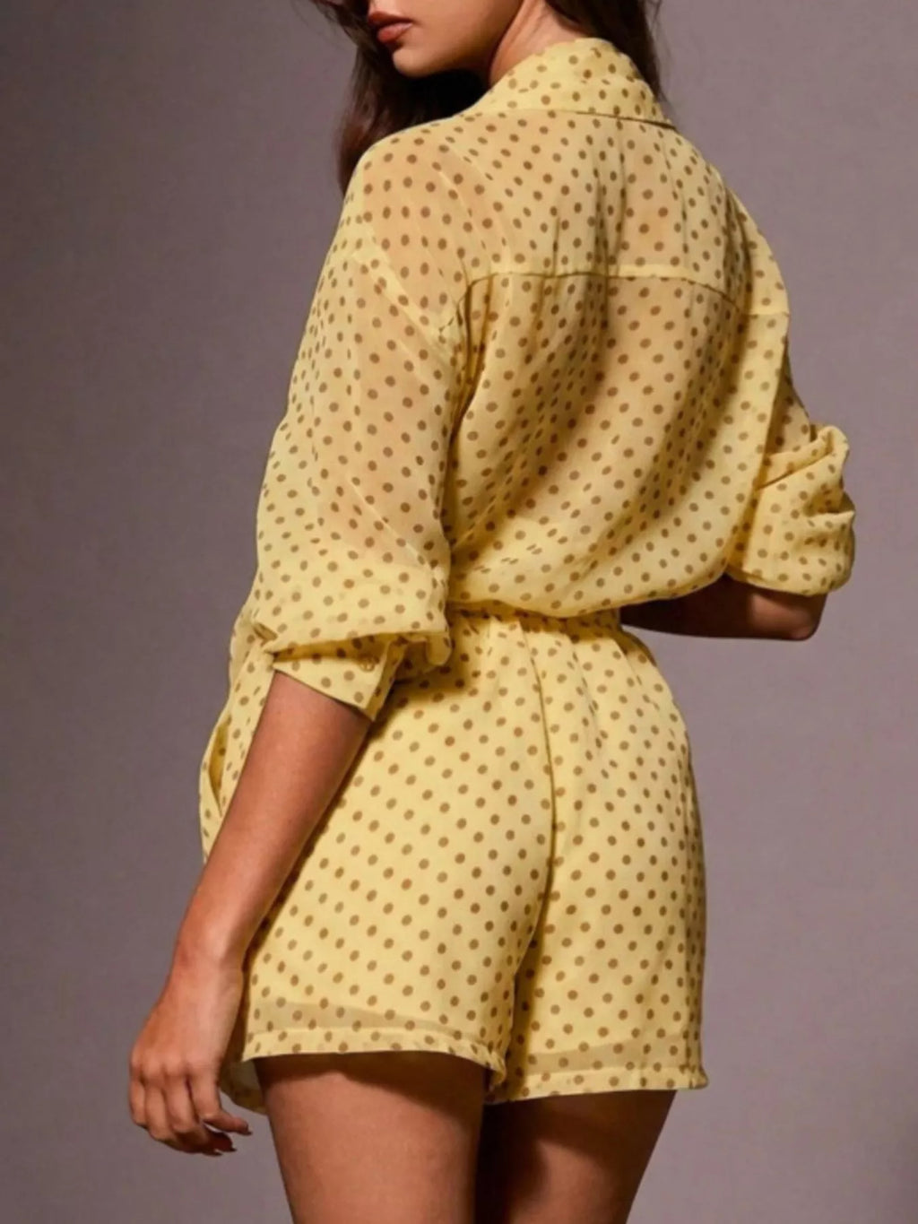 Polka Dot Button Up Shirt and Shorts Set for Women