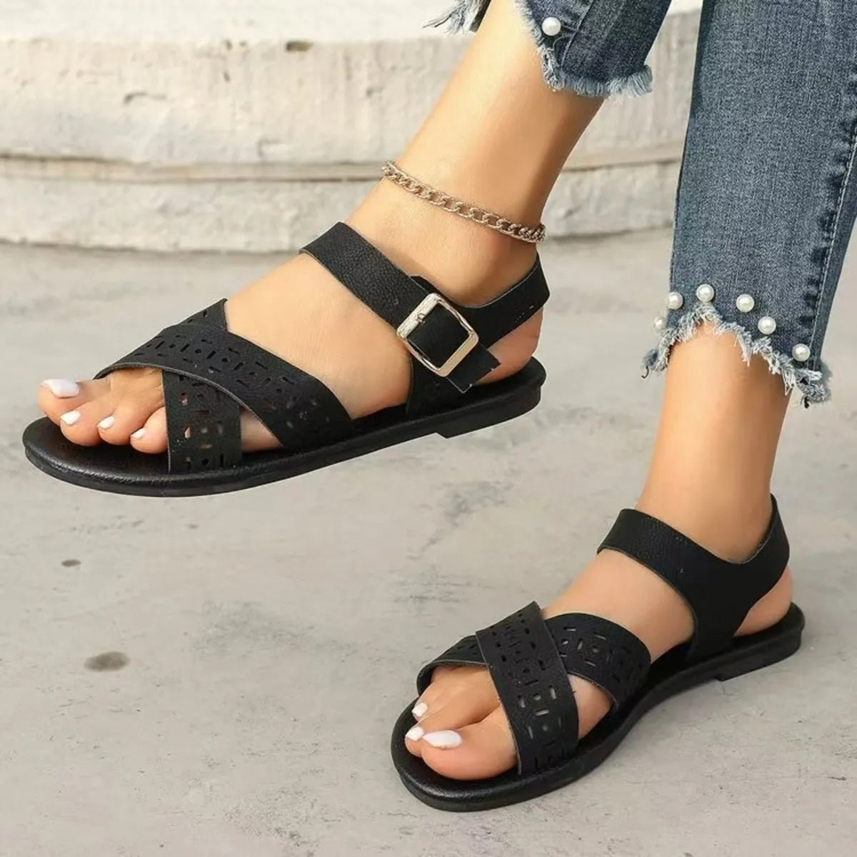 Crisscross Strap Flats Sandals in Light Brown for Women