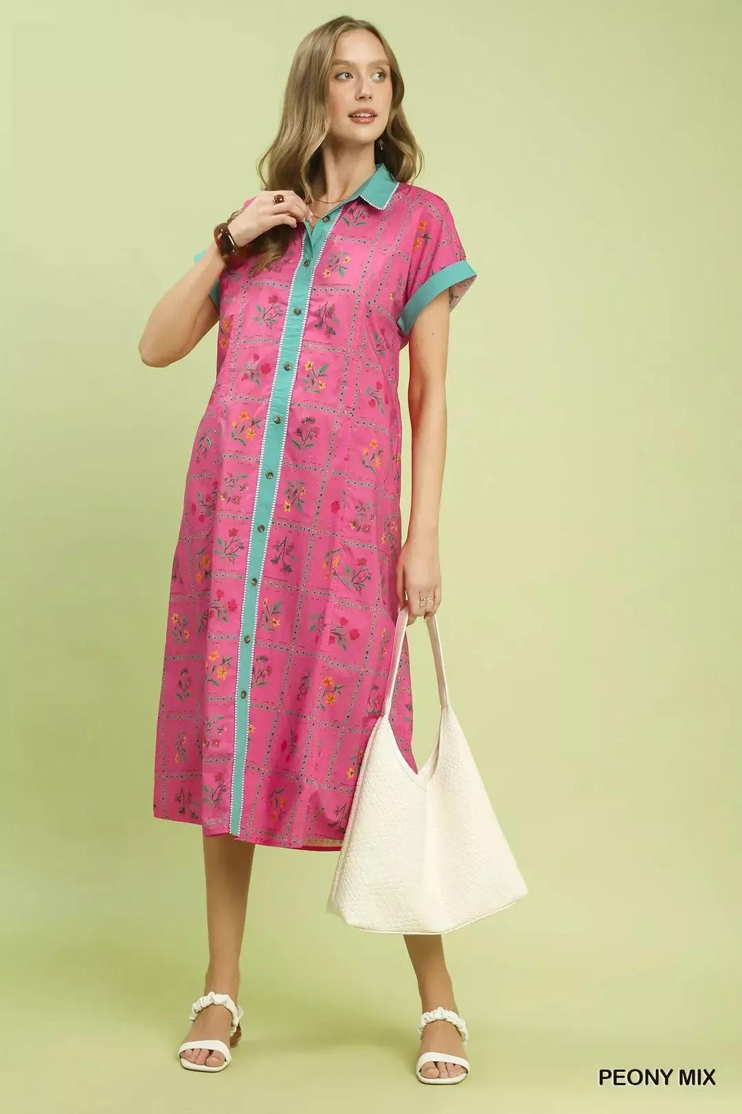 Mix Floral Button-Front Midi Dress in Peony Mix for Women