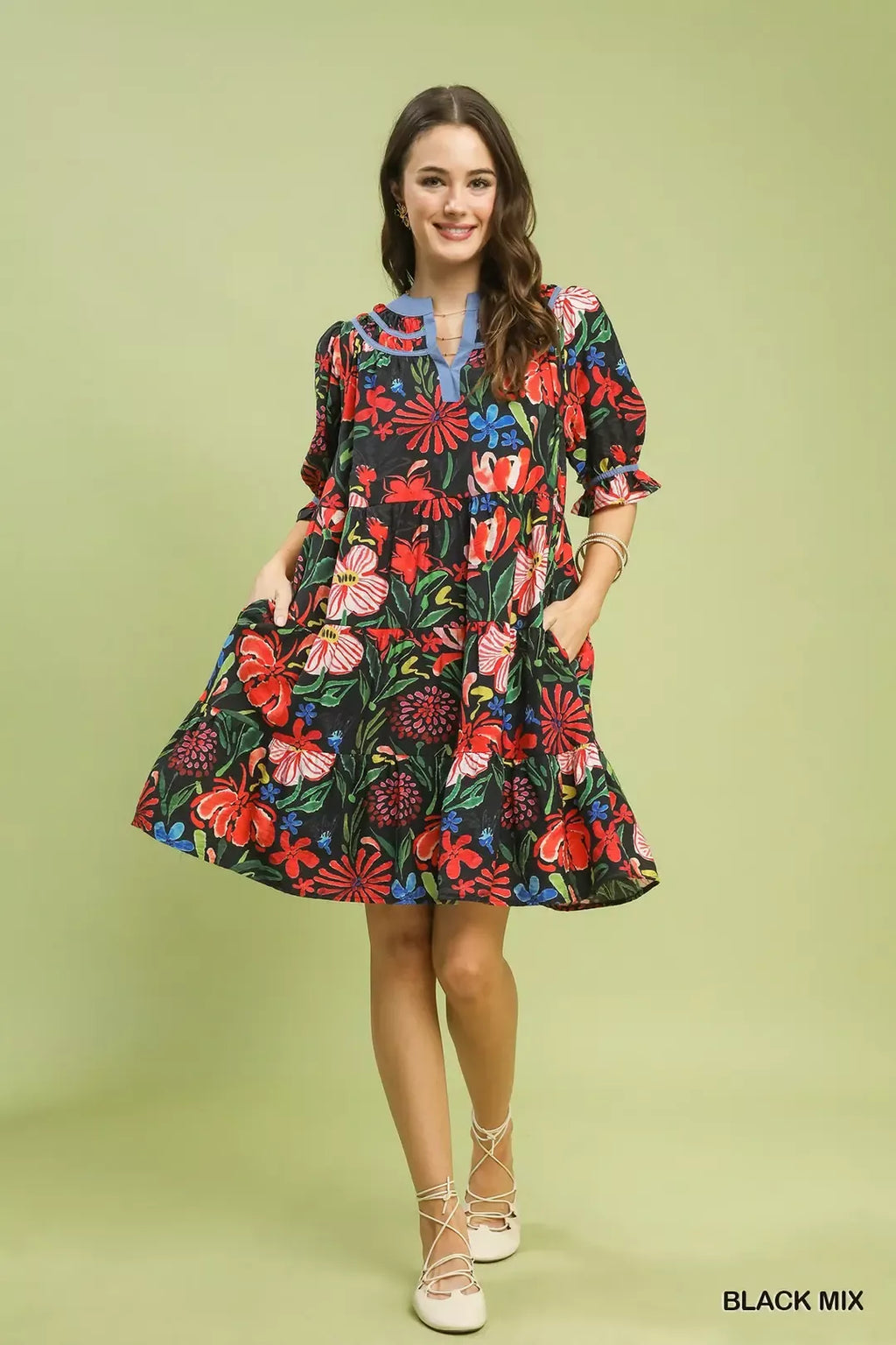 Floral Tiered Puff Sleeve Dress for Women