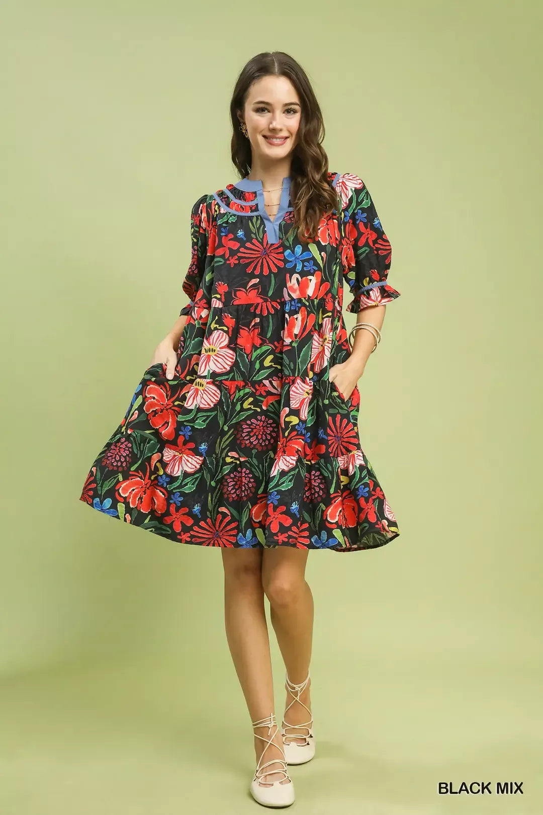 Floral Tiered Puff Sleeve Dress for Women