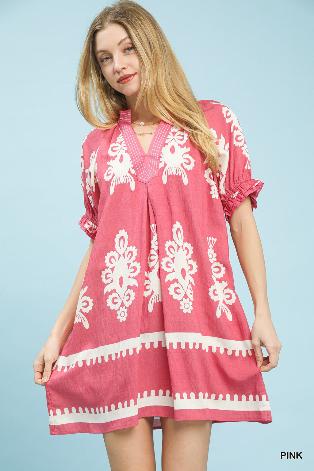 Two Tone Border Print Mini Dress in Pink for Women