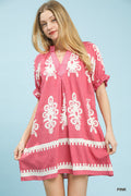 Two Tone Border Print Mini Dress in Pink for Women