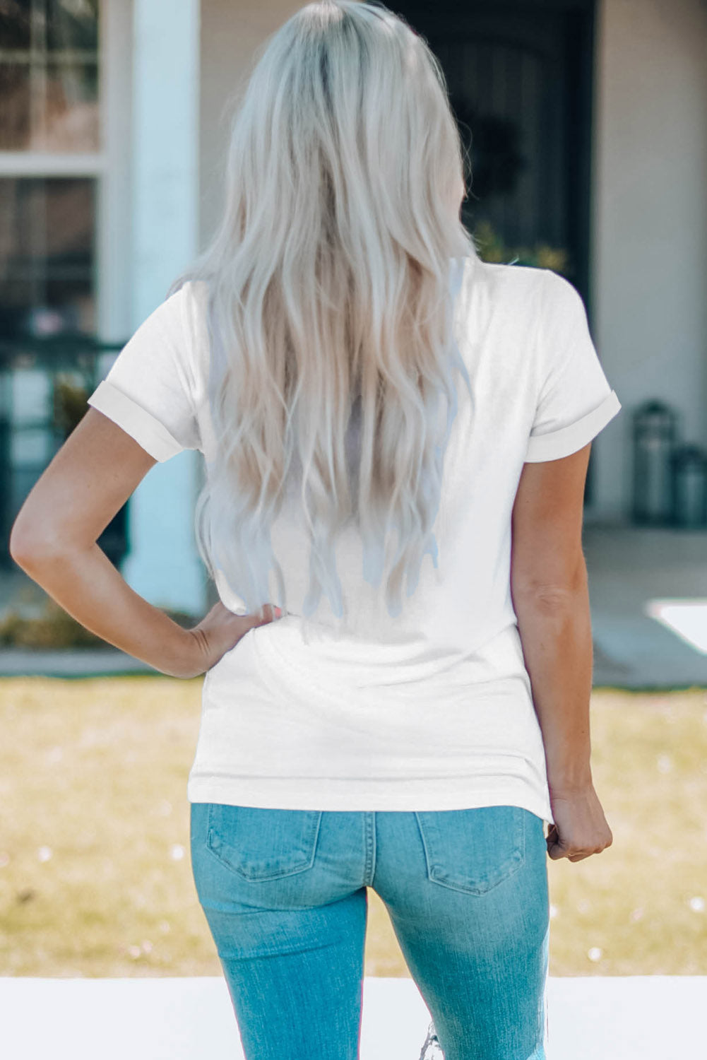 Cowboy Hat Graphic Round Neck Tee in White for Women