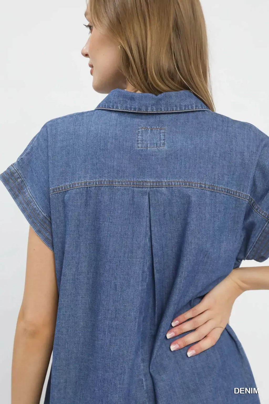 Stone Washed Collared Denim Midi Dress for Women