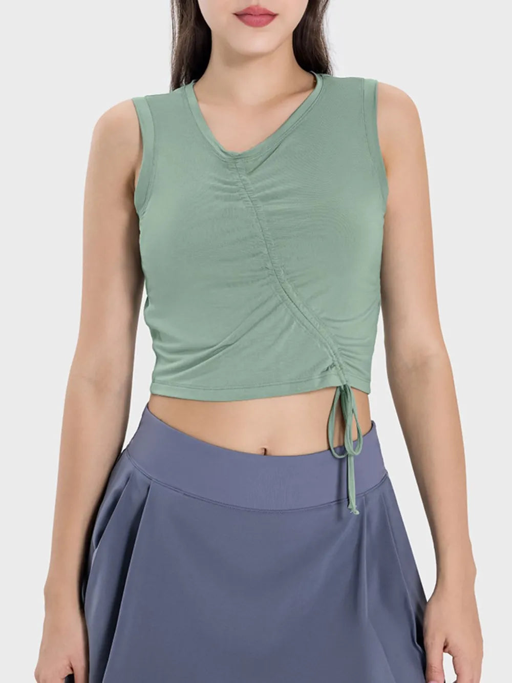 Drawstring Ruched Wide Strap Active Tank in Lavender for Women