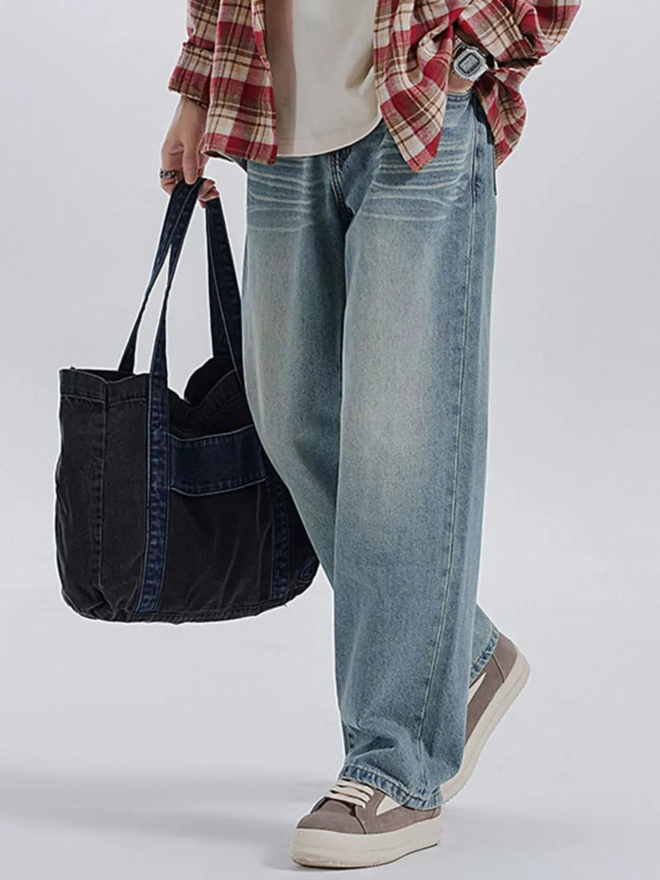 Wide Leg Washed Jeans in Turkish Blue for Men