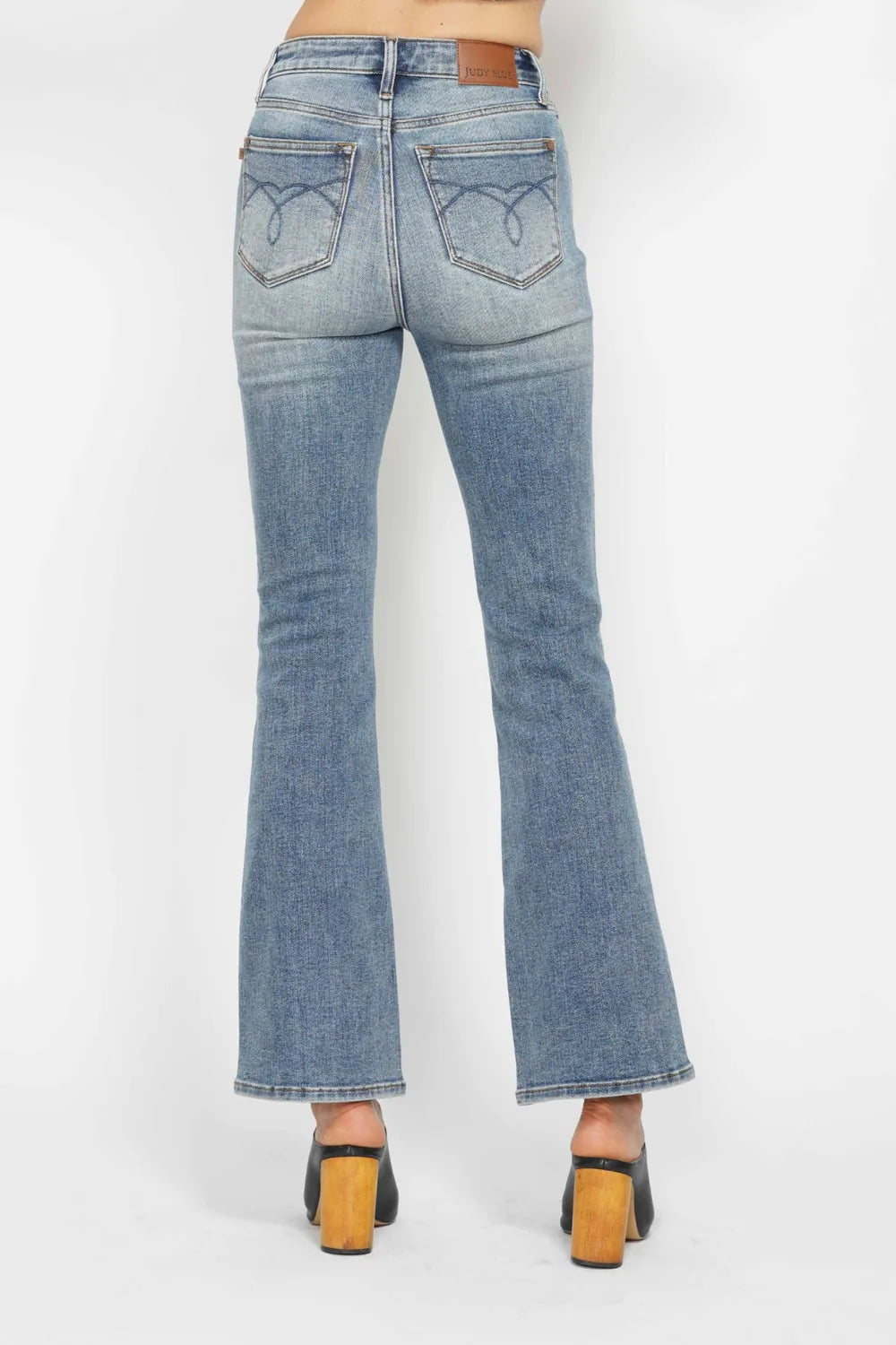 Tummy Control Back Embroidered Pocketed Bootcut Jeans Plus Size in Short Inseam for Women