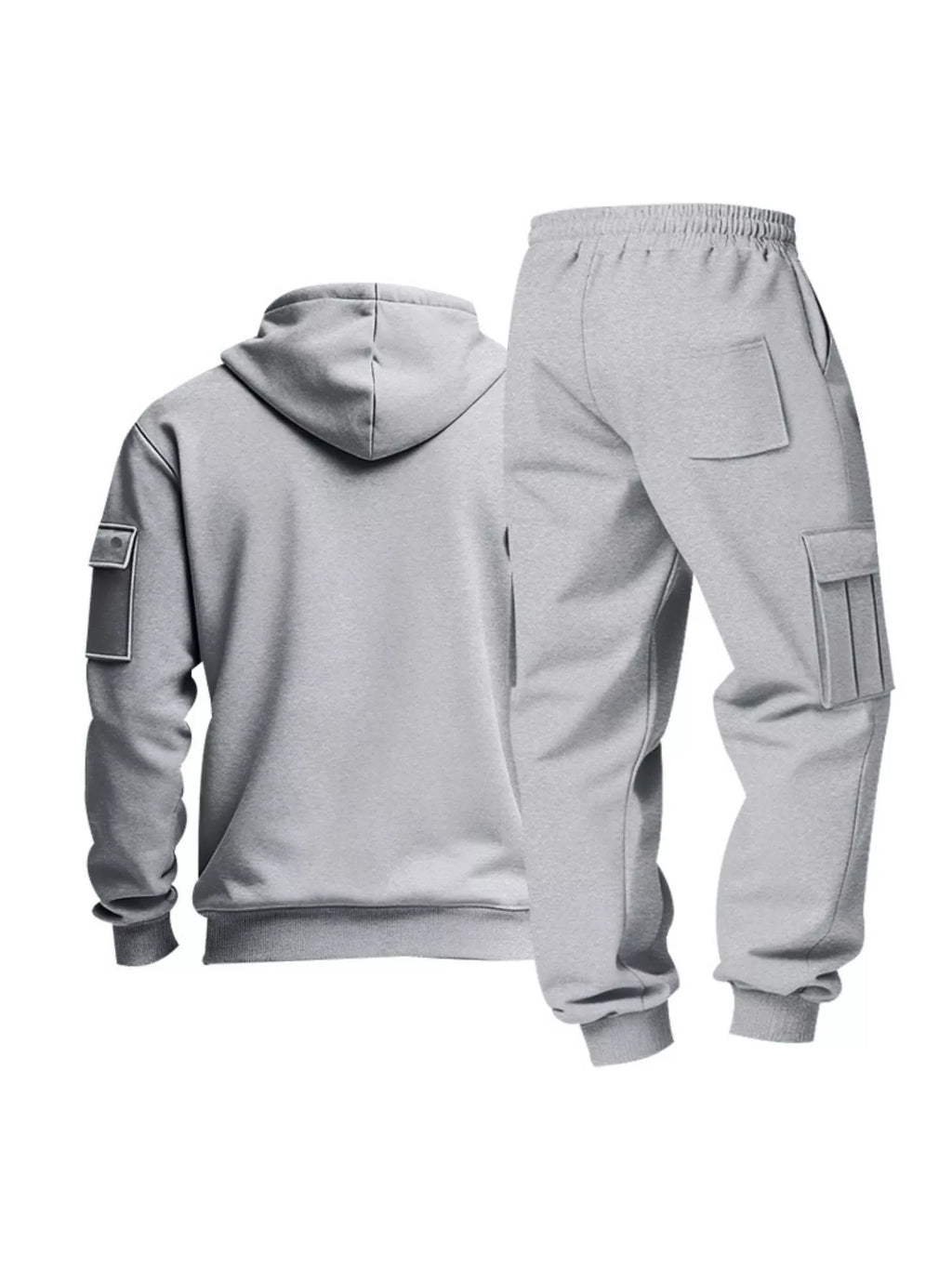 Half Zip Hoodie and Cargo Pants Set Plus Size in Camel for Men