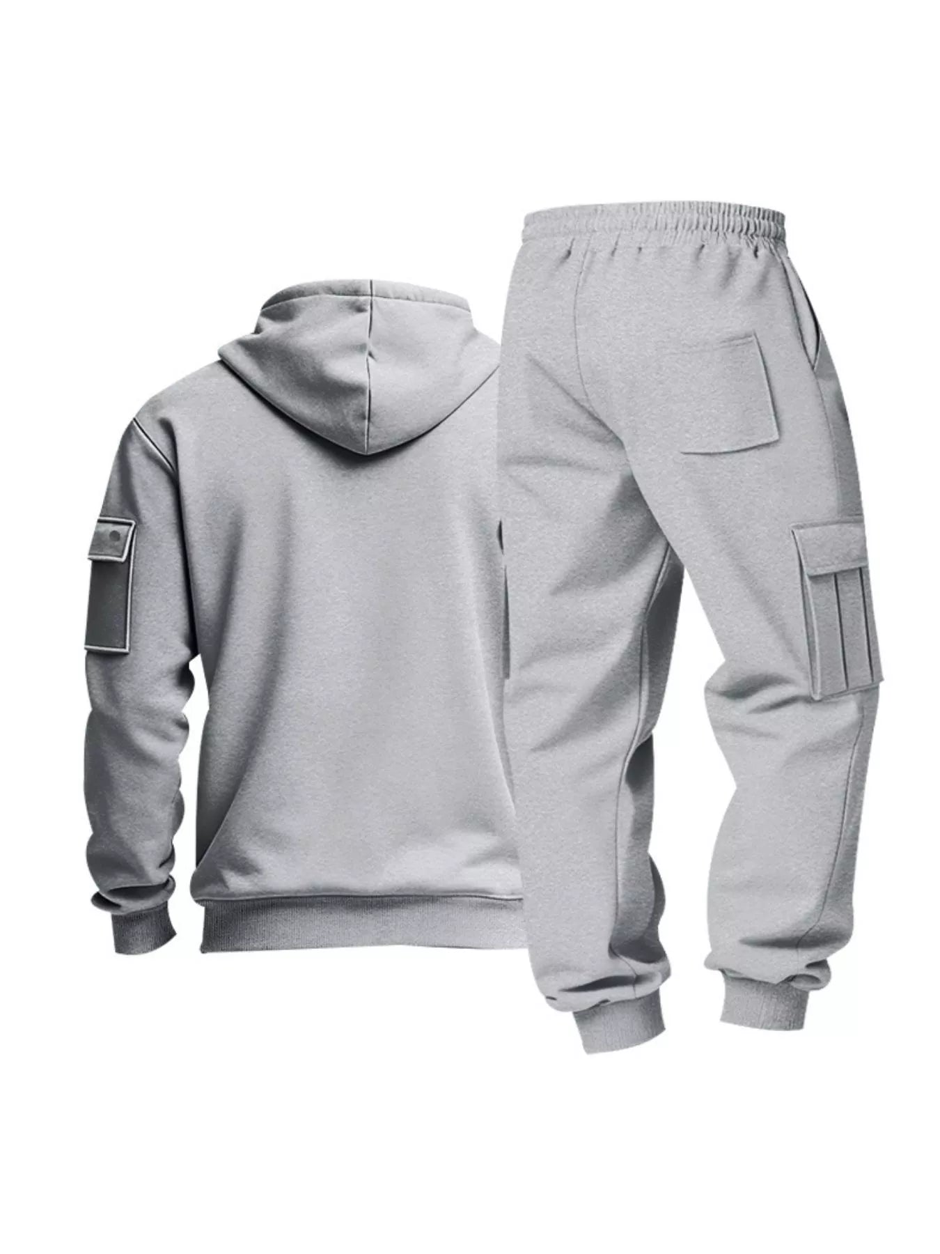 Half Zip Hoodie and Cargo Pants Set Plus Size in Camel for Men