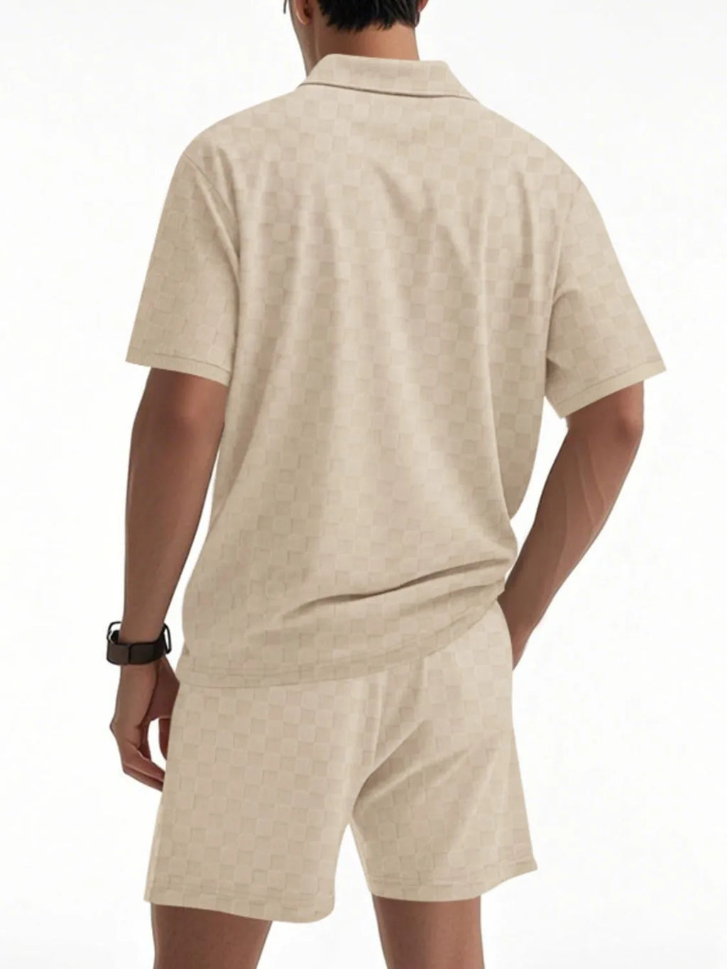 Quarter Zip Short Sleeve Top and Shorts Set Plus Size in White for Men
